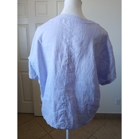 Cremieux Women's Light Purple L 100% Linen V-Neck Short Sleeve Front Tie Blouse - Picture 5 of 16